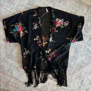 Floral Kimono with Fringe